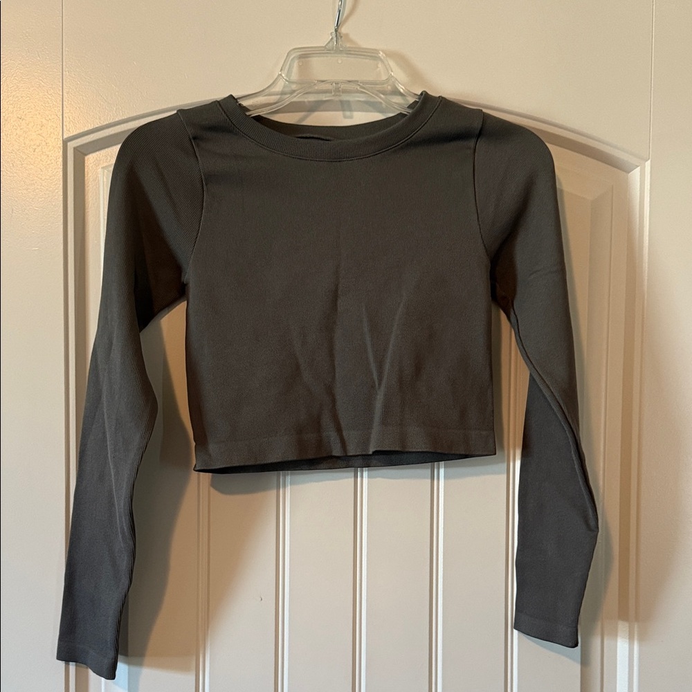 Gray Long Sleeve Crop Top
